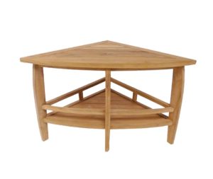 ספסל לאמבטיה פינתי משולש עם מדף עץ טיק מלא