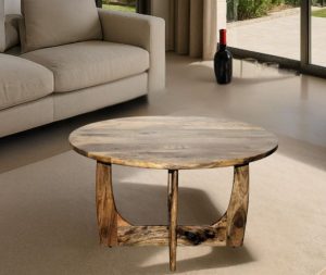 שולחן סלון עגול עץ מנגו כהה טבעי