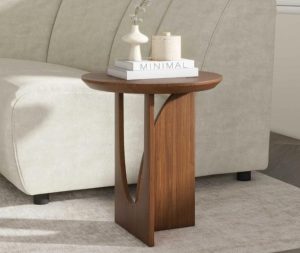 שולחן צד רגל מתעגלת עץ מלא אגוז 3 מידות