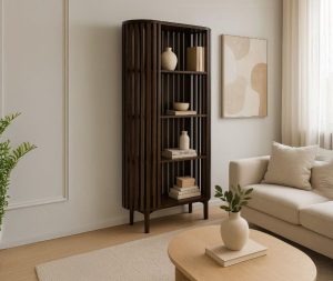 ספריה עץ מלא מנגו כהה 90X40X180