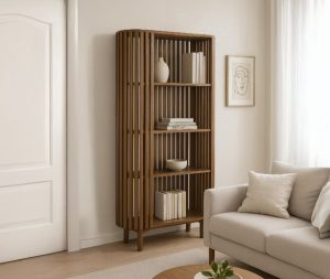 ספריה עץ מלא מנגו בהיר 90X40X180